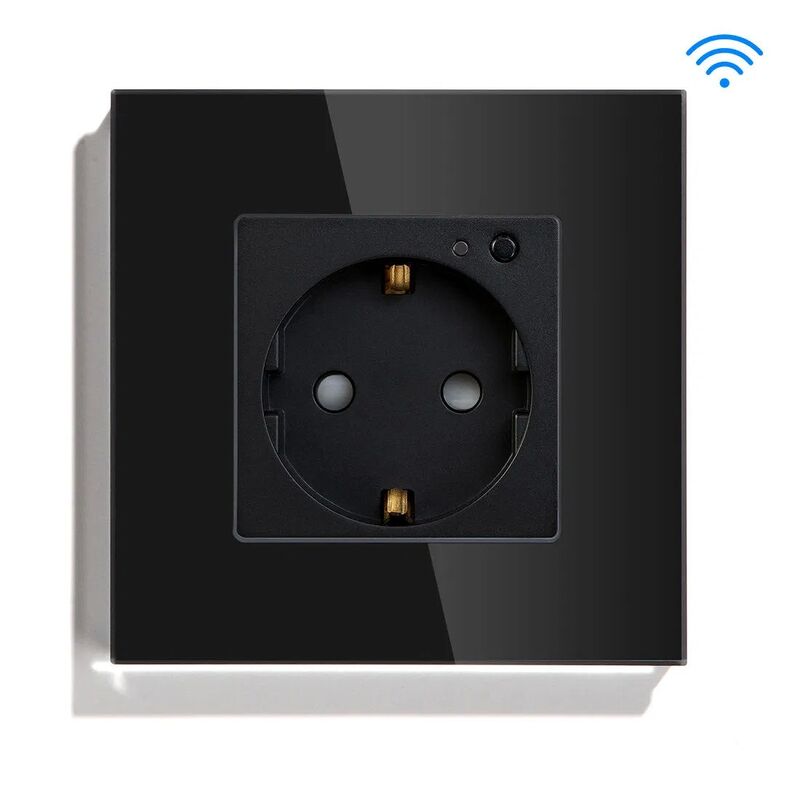 Smart WiFi Socket with Tempered Glass Panel and Fire Proof PC for 110 ~ 250V WiFi Wall Socket