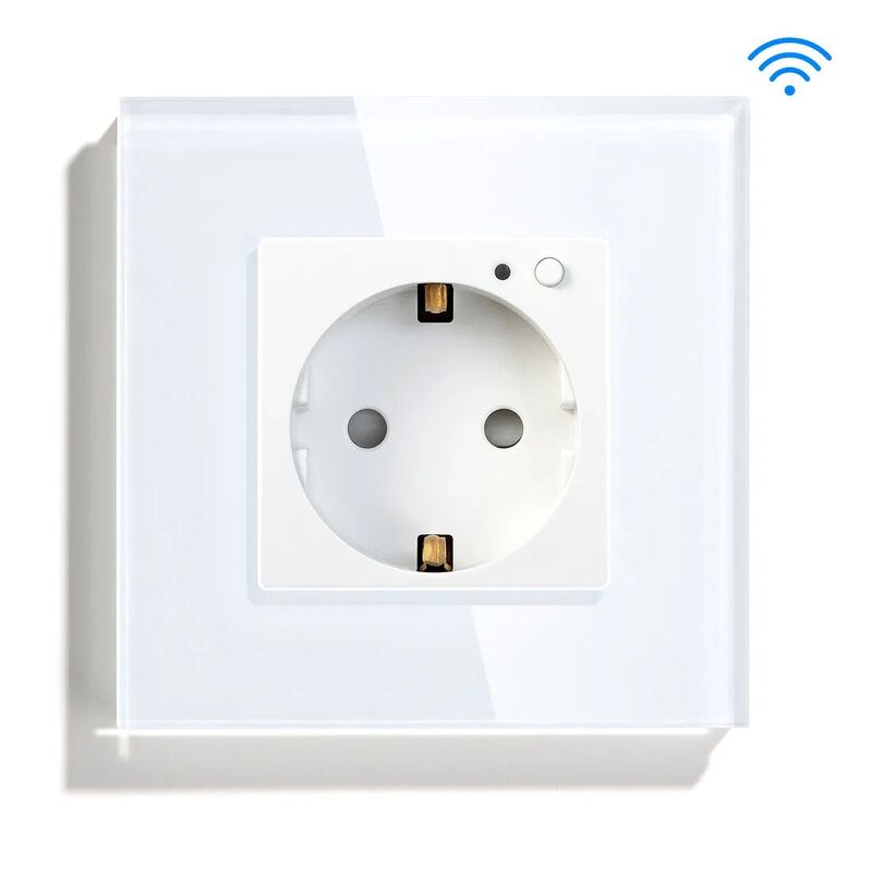 Smart WiFi Socket with Tempered Glass Panel and Fire Proof PC for 110 ~ 250V WiFi Wall Socket