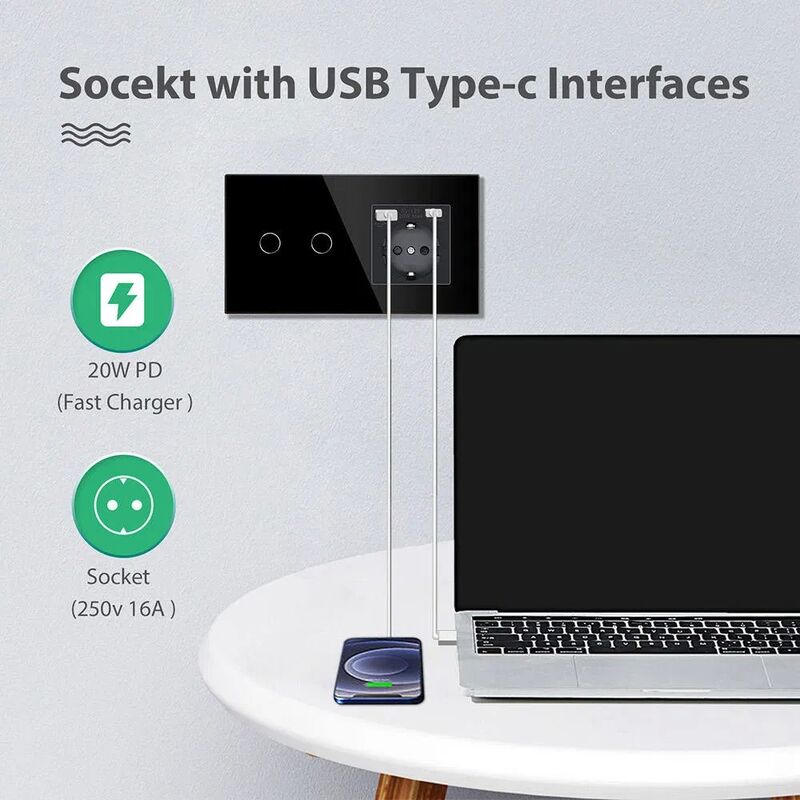 Zigbee Smart Wall Socket with 16A Max Current and USB Type C for Home Electrical Use