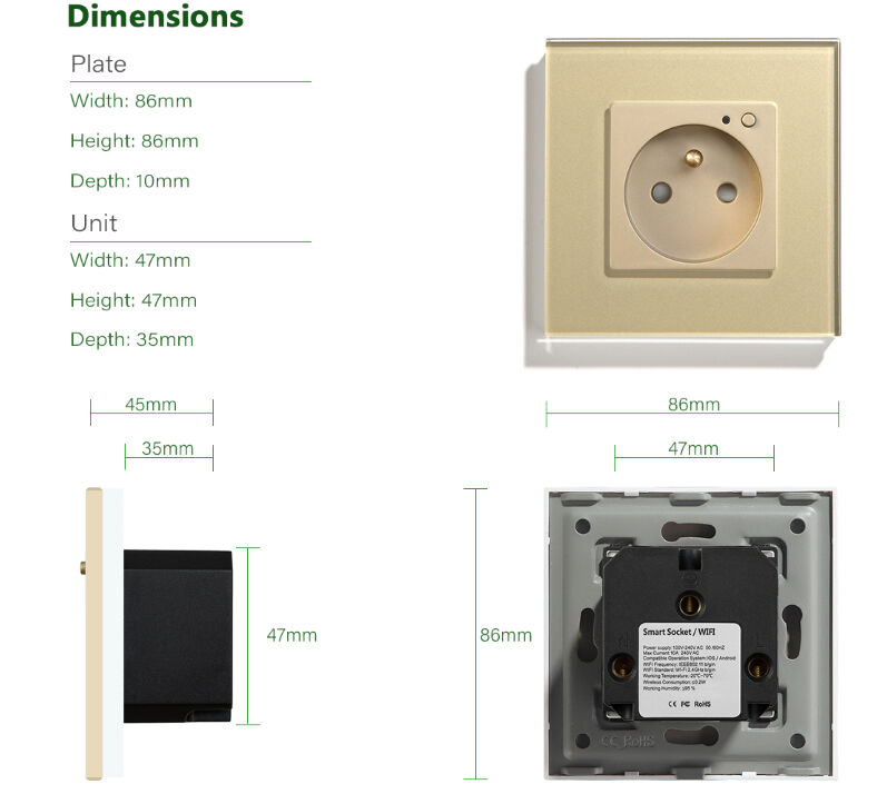 16A Rated Current Smart Socket with Wi-Fi 2.4GHz and Flame Retardant PC Plastic WiFi Outlet