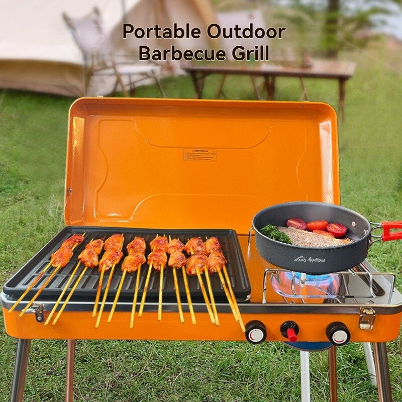 Kinggear Foldable Portable BBQ Grill with Adjustable Height for Outdoor Camping and Picnic