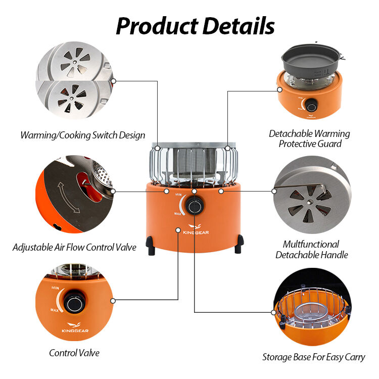 Kinggear 2000W Portable Stainless Steel Camping Stove and Gas Heater for Outdoor Cooking