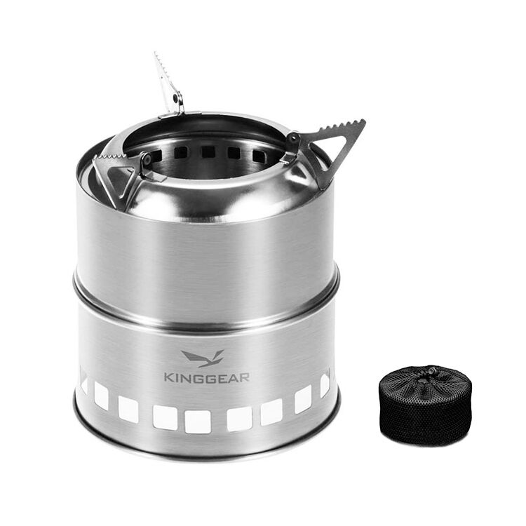 Kinggear Stainless Steel Camping Wood Stove with Piezoelectric Ignition and 360g Lightweight Design for Backpacking