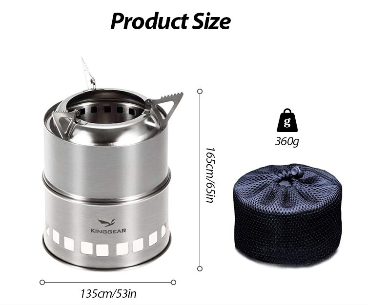 Kinggear Stainless Steel Camping Wood Stove with Piezoelectric Ignition and 360g Lightweight Design for Backpacking