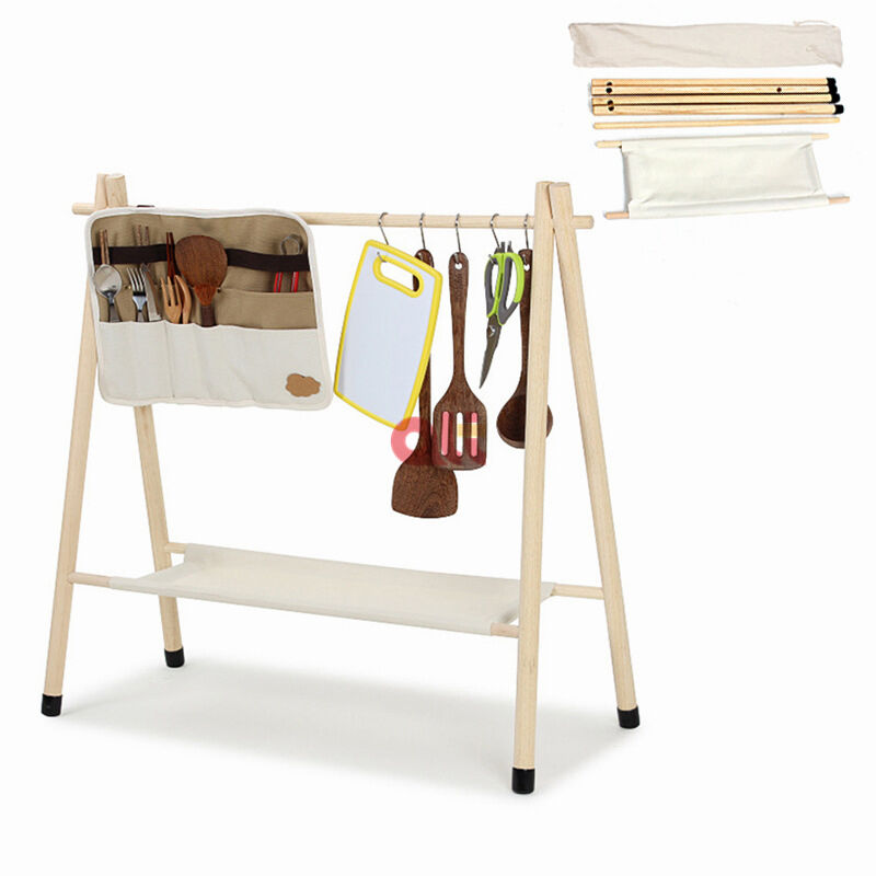 Kinggear Portable Folding Camping Tripod with Beech Wood Frame for Outdoor Hanging Racks