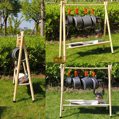 Kinggear Portable Folding Camping Tripod with Beech Wood Frame for Outdoor Hanging Racks