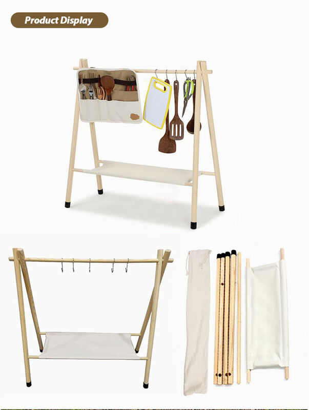 Kinggear Portable Folding Camping Tripod with Beech Wood Frame for Outdoor Hanging Racks