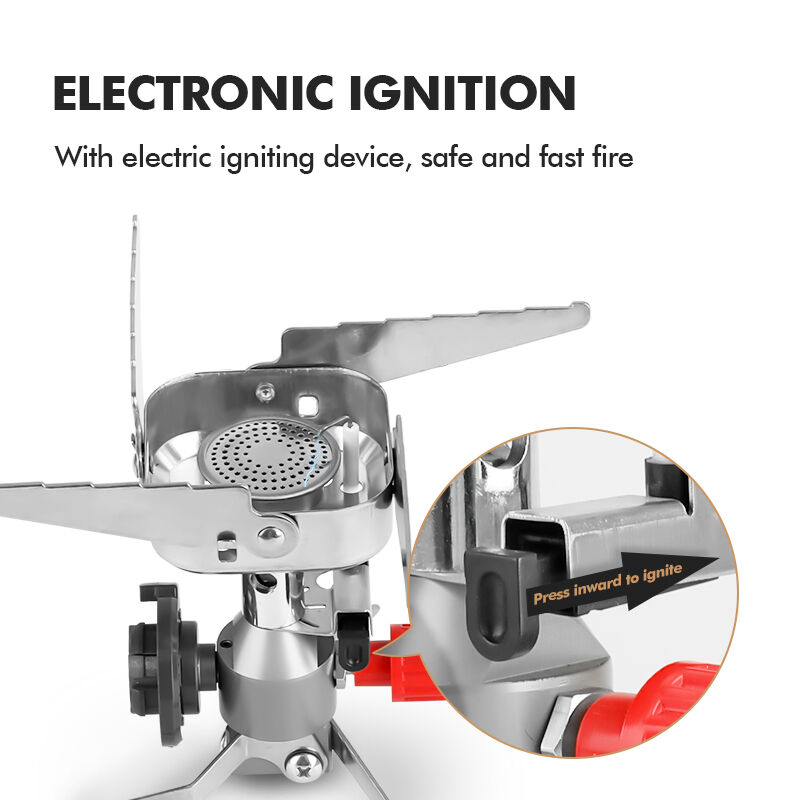 Kinggear Stainless Steel 1000W Power Folding Camping Gas Stove Portable Mini Stove for Long Gas Tank