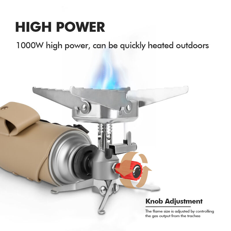 Kinggear Stainless Steel 1000W Power Folding Camping Gas Stove Portable Mini Stove for Long Gas Tank