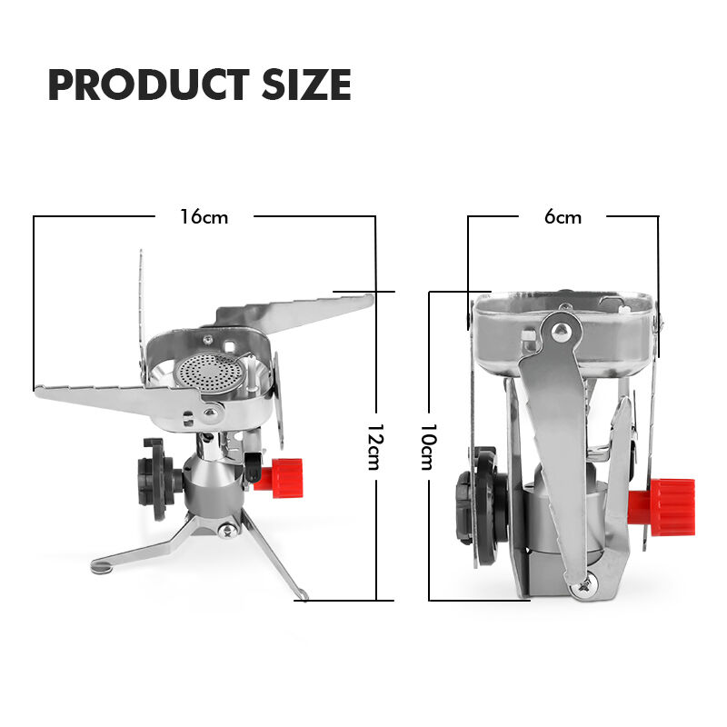 Kinggear Stainless Steel 1000W Power Folding Camping Gas Stove Portable Mini Stove for Long Gas Tank