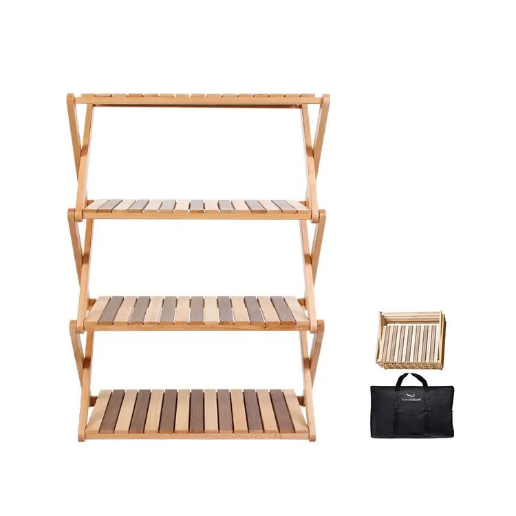 Wholesale Beech Wood Folding Multifunction Storage Rack Camping Stand for Outdoor Use