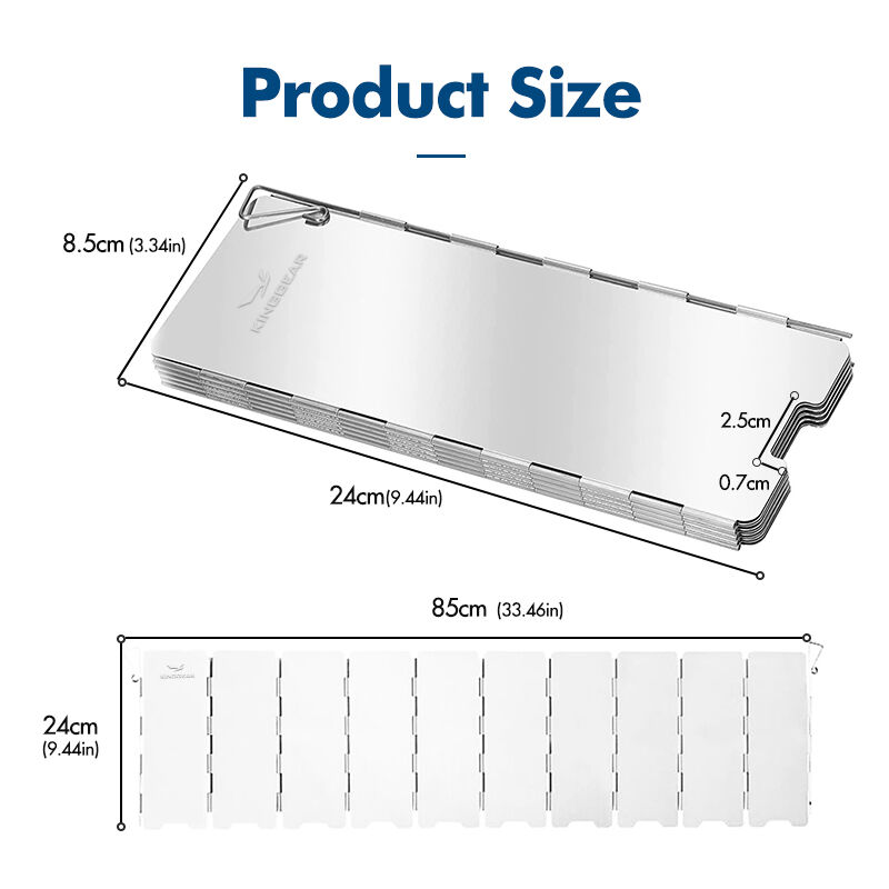 Camping Wind Shield Foldable Wind Screen with 10 Plates Aluminum Alloy Collapsible Stove Windshield 24*85cm