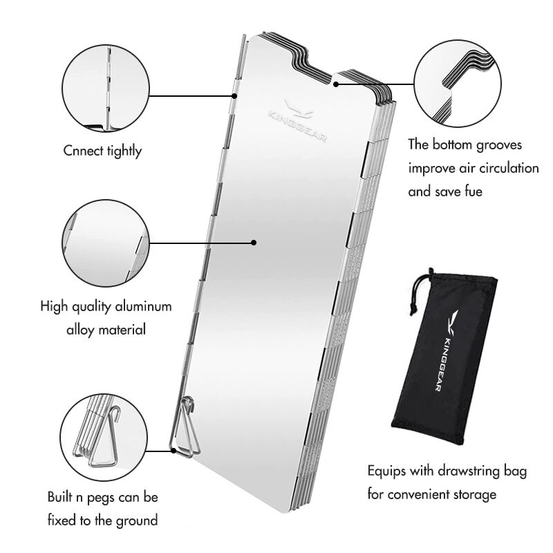 Camping Wind Shield Foldable Wind Screen with 10 Plates Aluminum Alloy Collapsible Stove Windshield 24*85cm