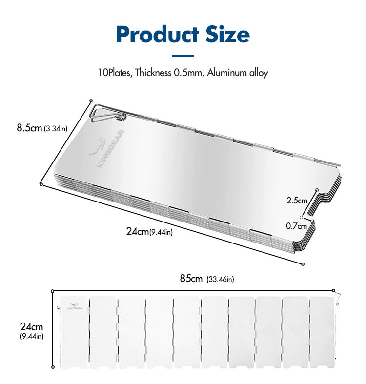 Camping Wind Shield Foldable Wind Screen with 10 Plates Aluminum Alloy Collapsible Stove Windshield 24*85cm