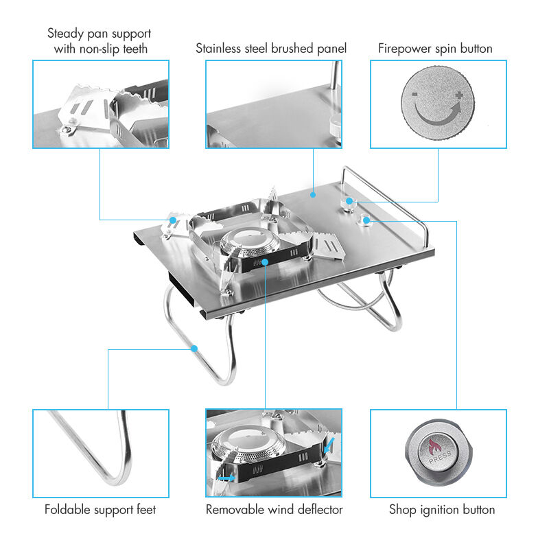 304 Stainless Steel Foldable Portable Gas Stove - 2.2kg Lightweight Camping Stove for Outdoor Cooking
