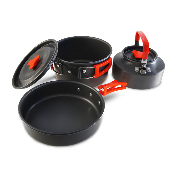KingGear Portable 3 in 1 Camping Cookware Set with Aluminium Alloy Mess Kit and Cooking Pot Pans
