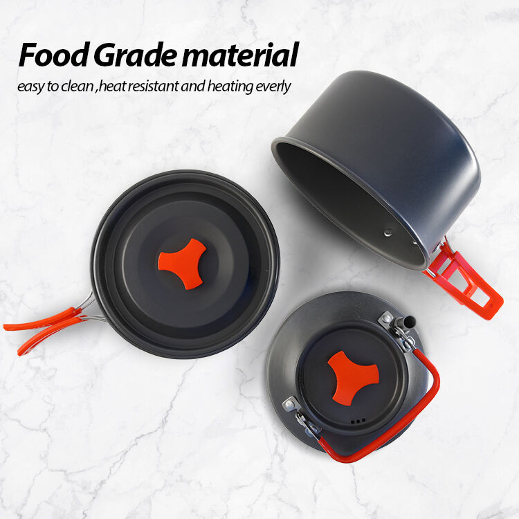 KingGear Portable 3 in 1 Camping Cookware Set with Aluminium Alloy Mess Kit and Cooking Pot Pans
