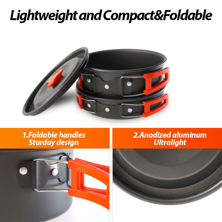 KingGear Portable 3 in 1 Camping Cookware Set with Aluminium Alloy Mess Kit and Cooking Pot Pans