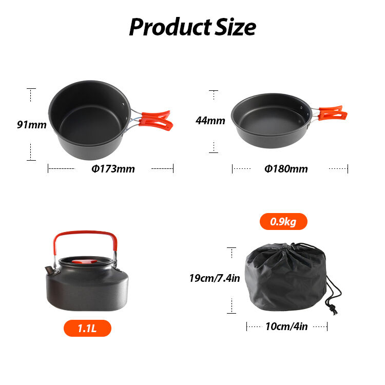 KingGear Portable 3 in 1 Camping Cookware Set with Aluminium Alloy Mess Kit and Cooking Pot Pans