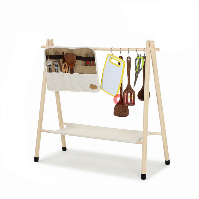 Lightweight Folding Wood Hanger Stand with Custom Logo and 120KG Load Bearing for Outdoor Camping and Picnic Storage