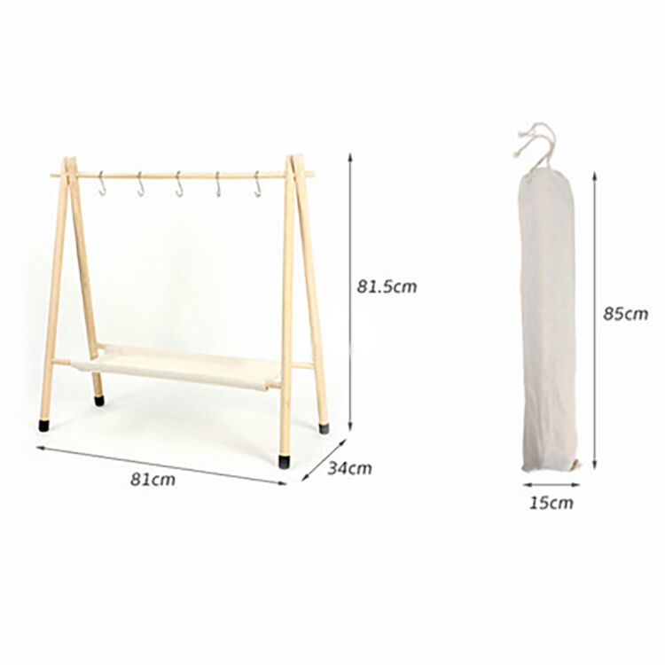 Lightweight Folding Wood Hanger Stand with Custom Logo and 120KG Load Bearing for Outdoor Camping and Picnic Storage