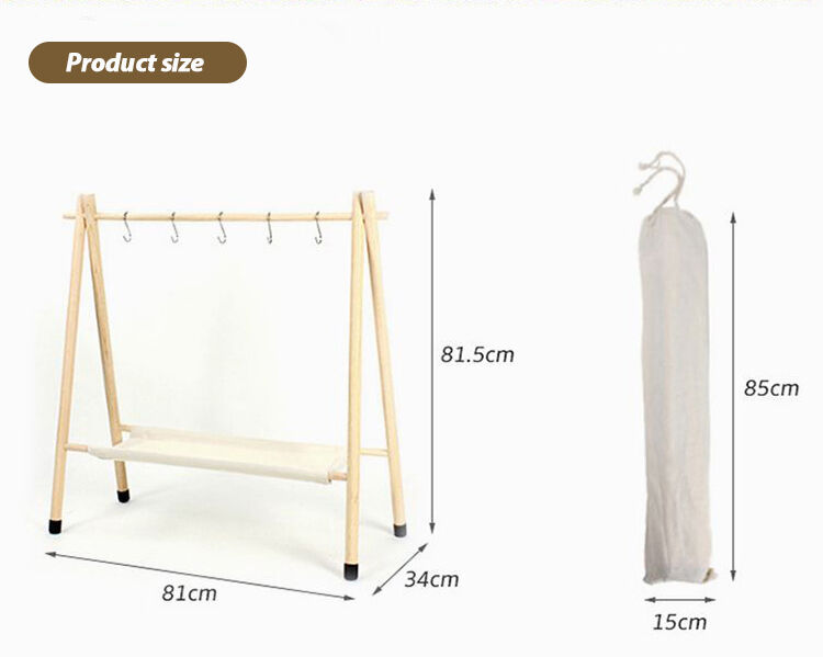Lightweight Folding Wood Hanger Stand with Custom Logo and 120KG Load Bearing for Outdoor Camping and Picnic Storage