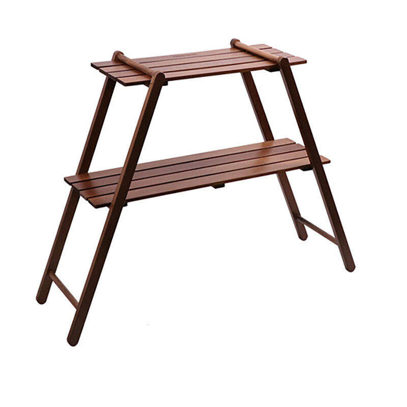 Beech Wood Folding Wood Shelf 80*30*78cm Lightweight Outdoor Camping Wood Rack