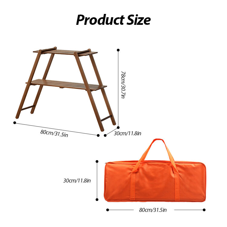 Beech Wood Folding Wood Shelf 80*30*78cm Lightweight Outdoor Camping Wood Rack