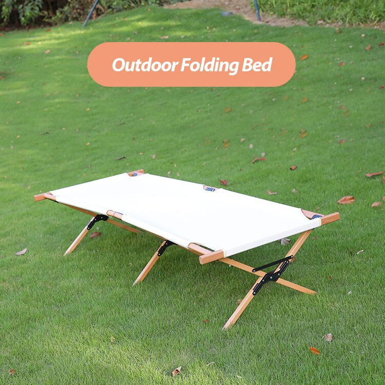 Custom Adjustable Portable Folding Camping Bed with 120KG Load Bearing and Beech Wood Frame for Travel