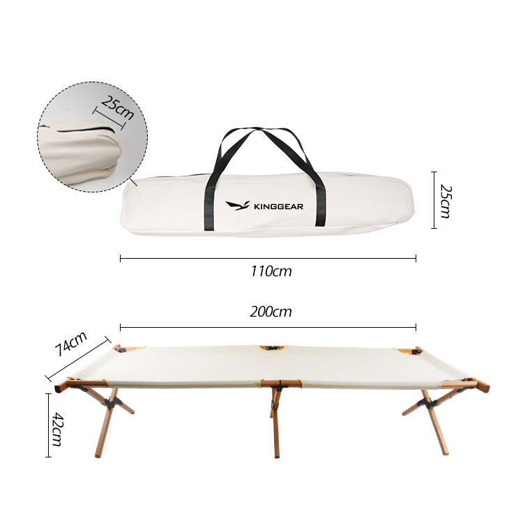 Custom Adjustable Portable Folding Camping Bed with 120KG Load Bearing and Beech Wood Frame for Travel