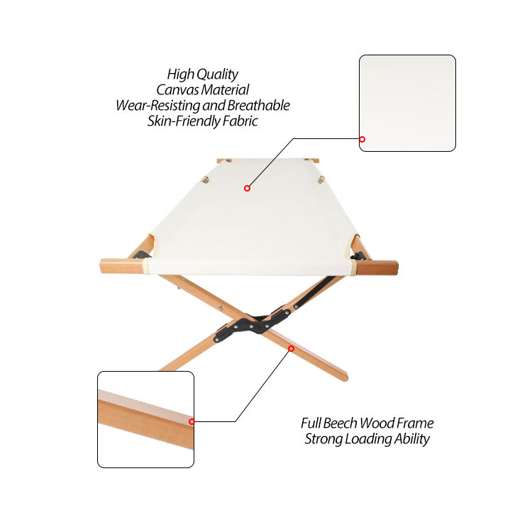 Custom Adjustable Portable Folding Camping Bed with 120KG Load Bearing and Beech Wood Frame for Travel
