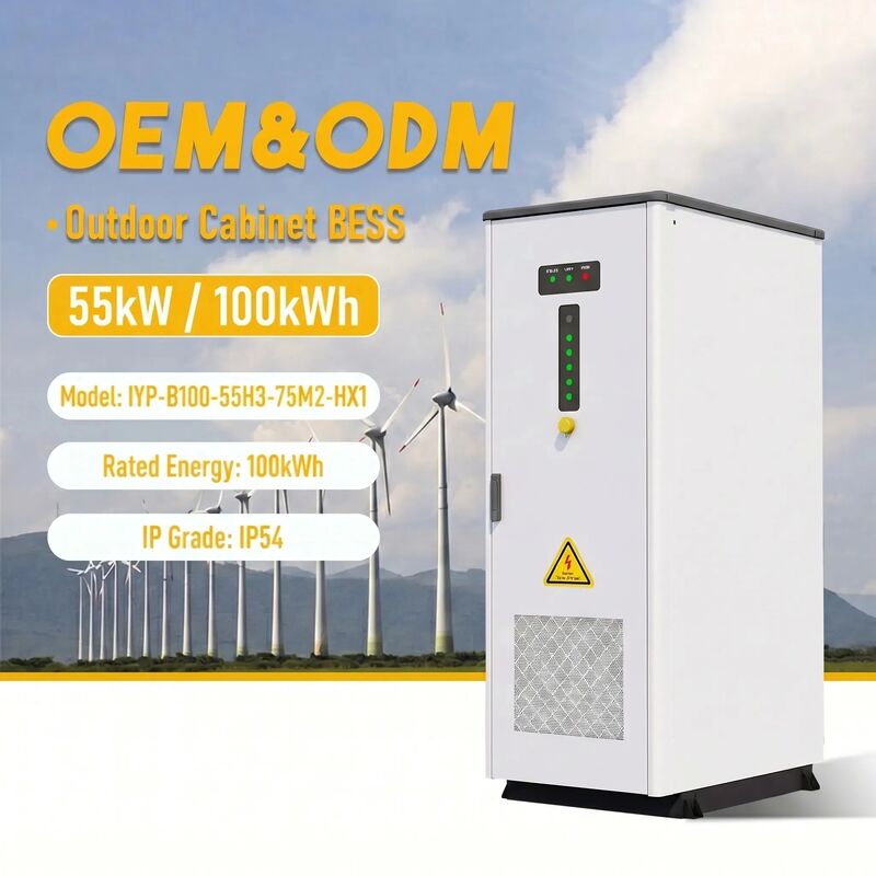 100kWh+55kW LiFePO4 Industrial Battery Storage Cabinet with IP54 Protection for Hybrid Grid Applications