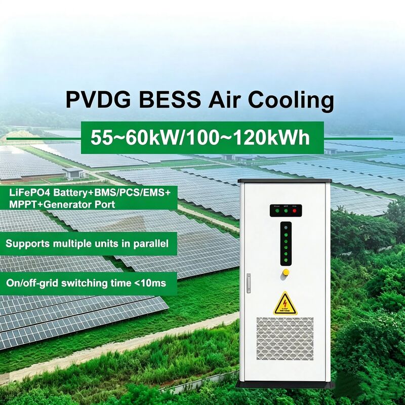 100kWh+55kW Industrial Battery Storage Cabinet with LiFePO4 Battery and Air Cooling System for Hybrid PV-Diesel Microgrid BESS