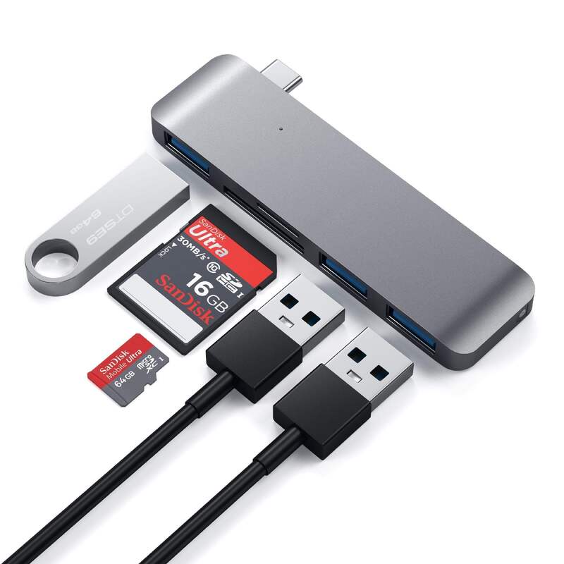 Satechi USB-C Hub with High-Speed Data, Multi-Functional USB 3.0 Combo Hub and Plug-and-Play Connectivity