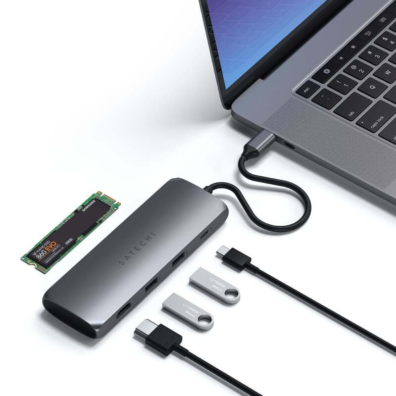 USB-C Multiport Adapter with 100W Power Delivery 4K HDMI Output and Integrated SSD Enclosure