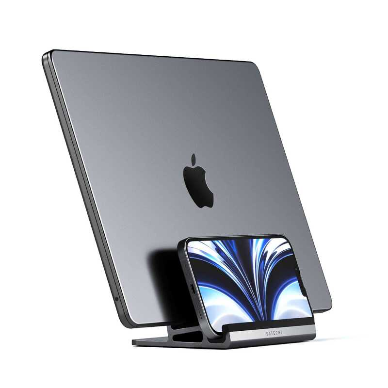 Dual Vertical Laptop Stand with Sturdy Construction for Maximizing Desk Space and Dual-Device Support