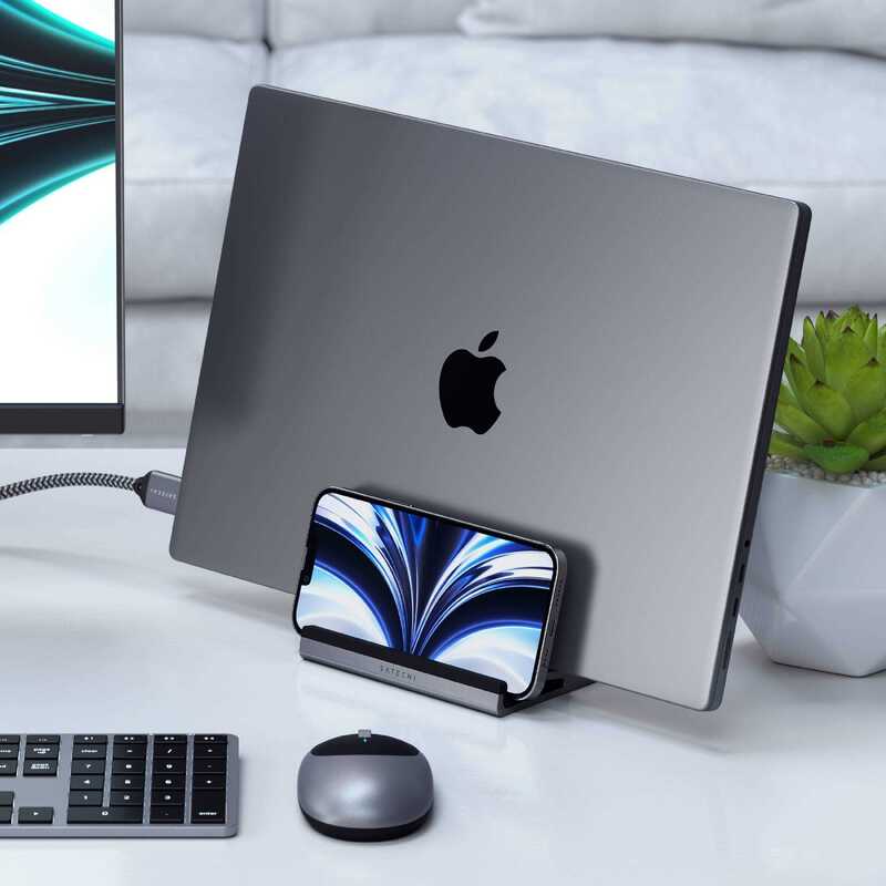 Dual Vertical Laptop Stand with Sturdy Construction for Maximizing Desk Space and Dual-Device Support