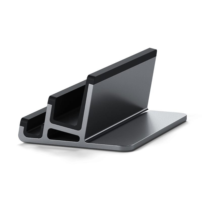Dual Vertical Laptop Stand with Sturdy Construction for Maximizing Desk Space and Dual-Device Support